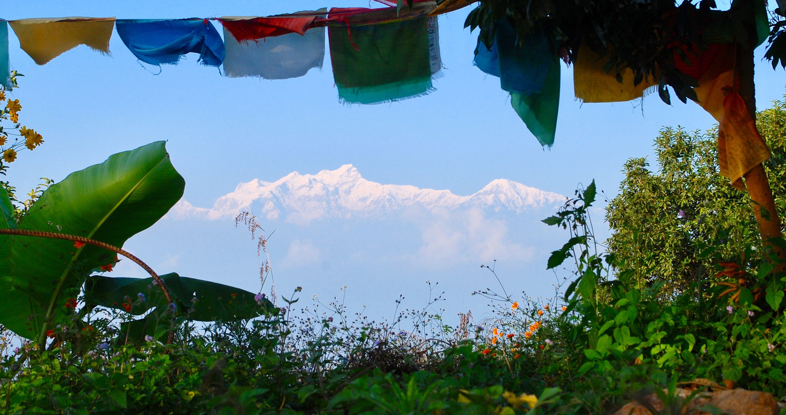 böneflaggor och vita bergstoppar, rundresa i Nepal
